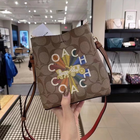 Coach Mini Town Bucket Bag Crossbody In Signature Canvas Coach Radial Ra… - Picture 12 of 12